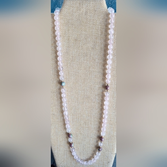 14k Clasp Spacers Rose Quartz Beaded Single Strand Cloisonne Necklace - Picture 3 of 14